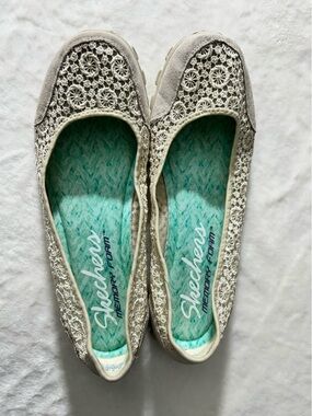 Skechers EZ Flex 2 Sweetpea Cream Lace Slip-On flats Cushioned Insole Size 10